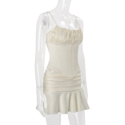 Sexy Corset Top Ruffles Super Mini Skirt Matching Sets for Women Ruched Tops Dress Outfit Summer Female Clothing Pink Apricot