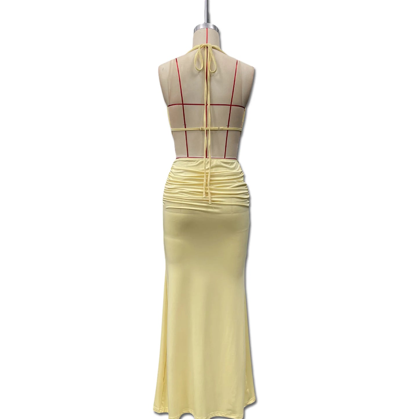 Sexy Blue Beach Sets Women's Halter V Neck Backless Crop Top Draped Long Skirt New Suit Summer Beachwear Holiday Vacation Yellow