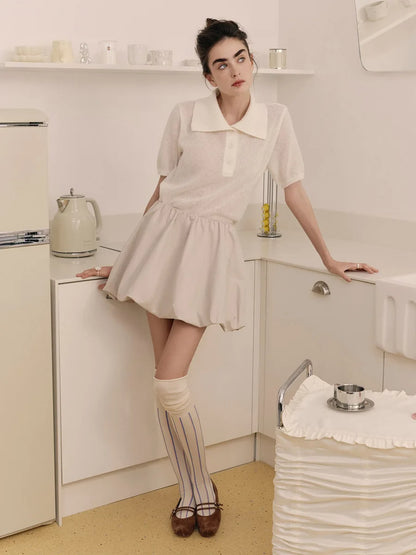 Summer Women's Polo Collar Knitted Short Sleeves Sweater Transparent T-shirt Female Simple 2025 Pink Yellow Gray Blue Red White