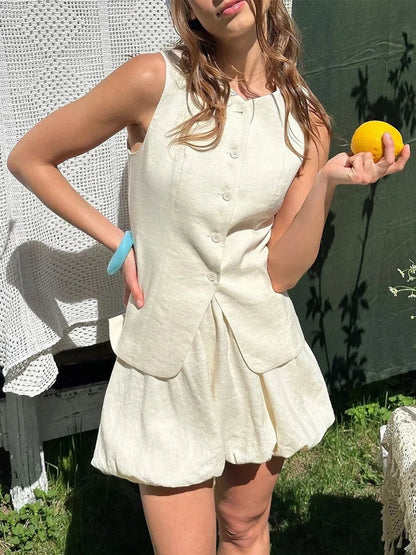 White Vest Bud Short Skirts Sets Women's Sleeveless Top Mini Skirt Matching Set Suit Summer Wear Office Lady Birthday 2026 New