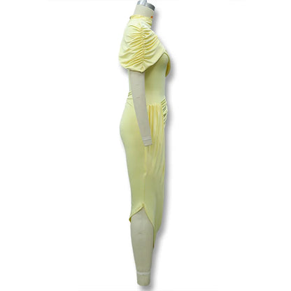 Elegant Women's Tight Curvy Midi Dress Sexy Backless Draped Bodycon Dresses Evening Party Wedding Guest Summer New Yellow White