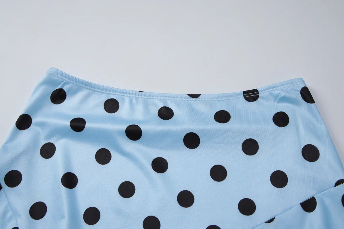 Blue Irregular Polka Dot Beach Sets Women's Halter Backless Crop Top Midi Skirt Matching Set Suit Summer Wear Holiday Vacation