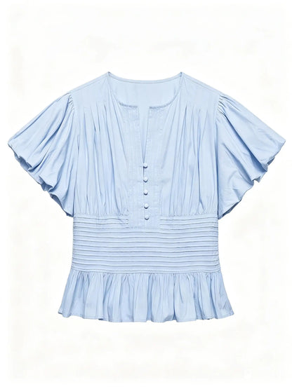 Elegant Ruffles Shirts Casual Women's Button Blouses Female Clothes Shirt Classic Tops Blouse White Pink Blue Summer 2026 Autumn