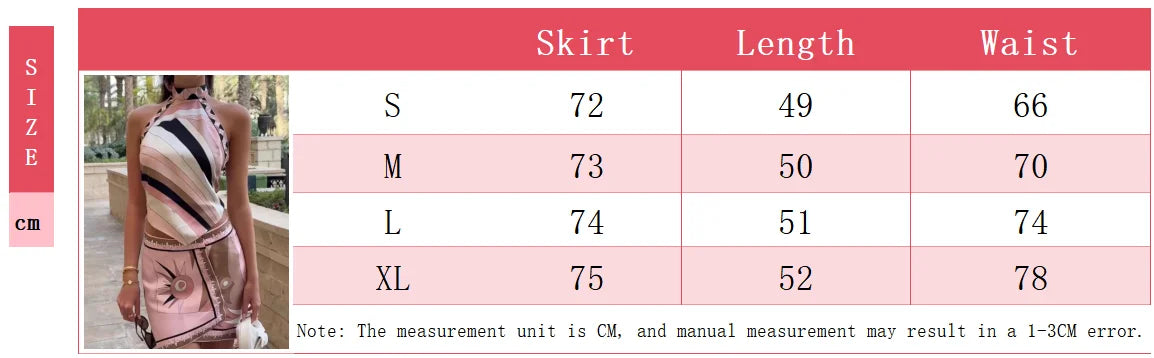 Pink Irregular Print Beach Sets Women's Halter Backless Top Short Skirt Matching Set Mini Dress Suits Summer Holiday Vacation