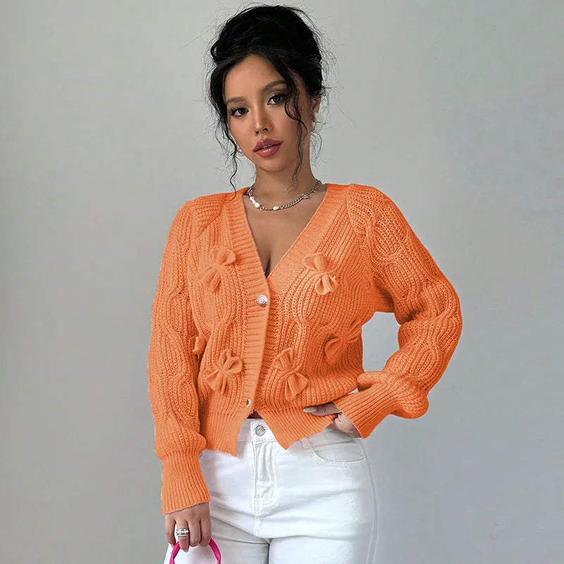 Women's Knitted Bow Cardigan Elegant Long Sleeve Tops Sweater Knitwears Top Female Clothing Fall Autumn Pink White Blue Purple