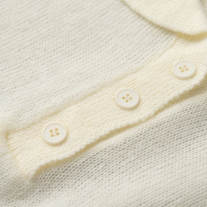 Summer Women's Polo Collar Knitted Short Sleeves Sweater Transparent T-shirt Female Simple 2025 Pink Yellow Gray Blue Red White