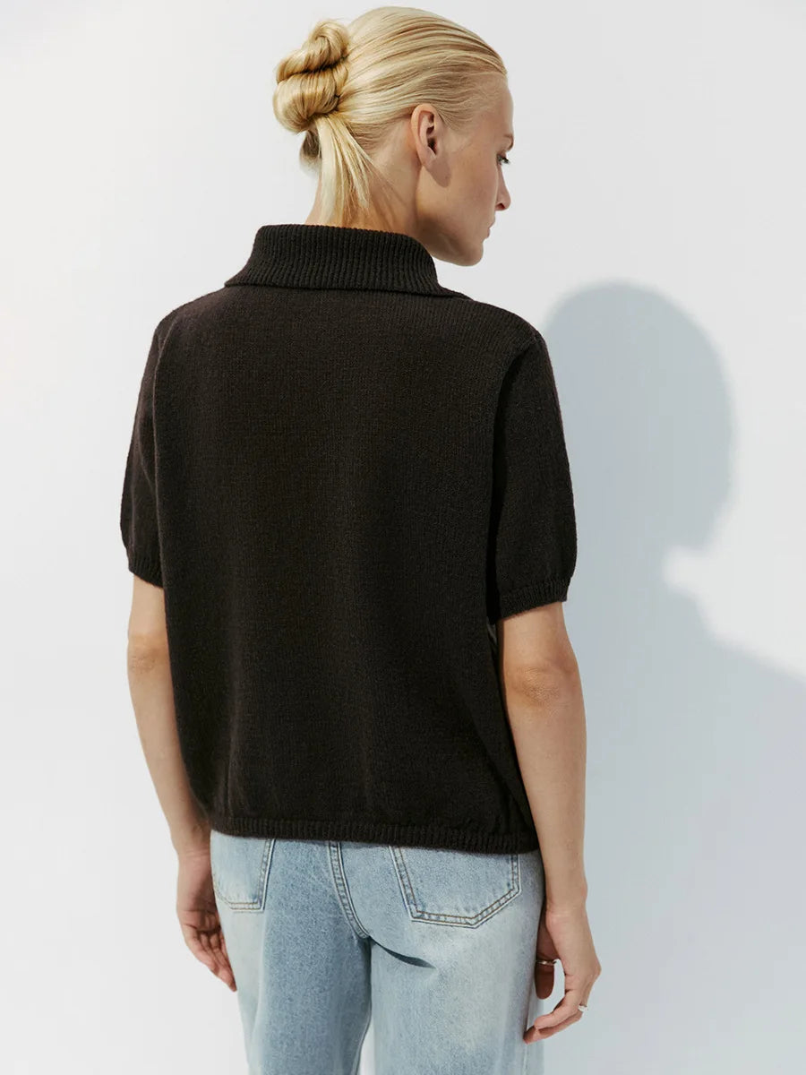 Summer Women's Polo Collar Knitted Short Sleeves Sweater Transparent T-shirt Female Simple 2025 Pink Yellow Gray Blue Red White