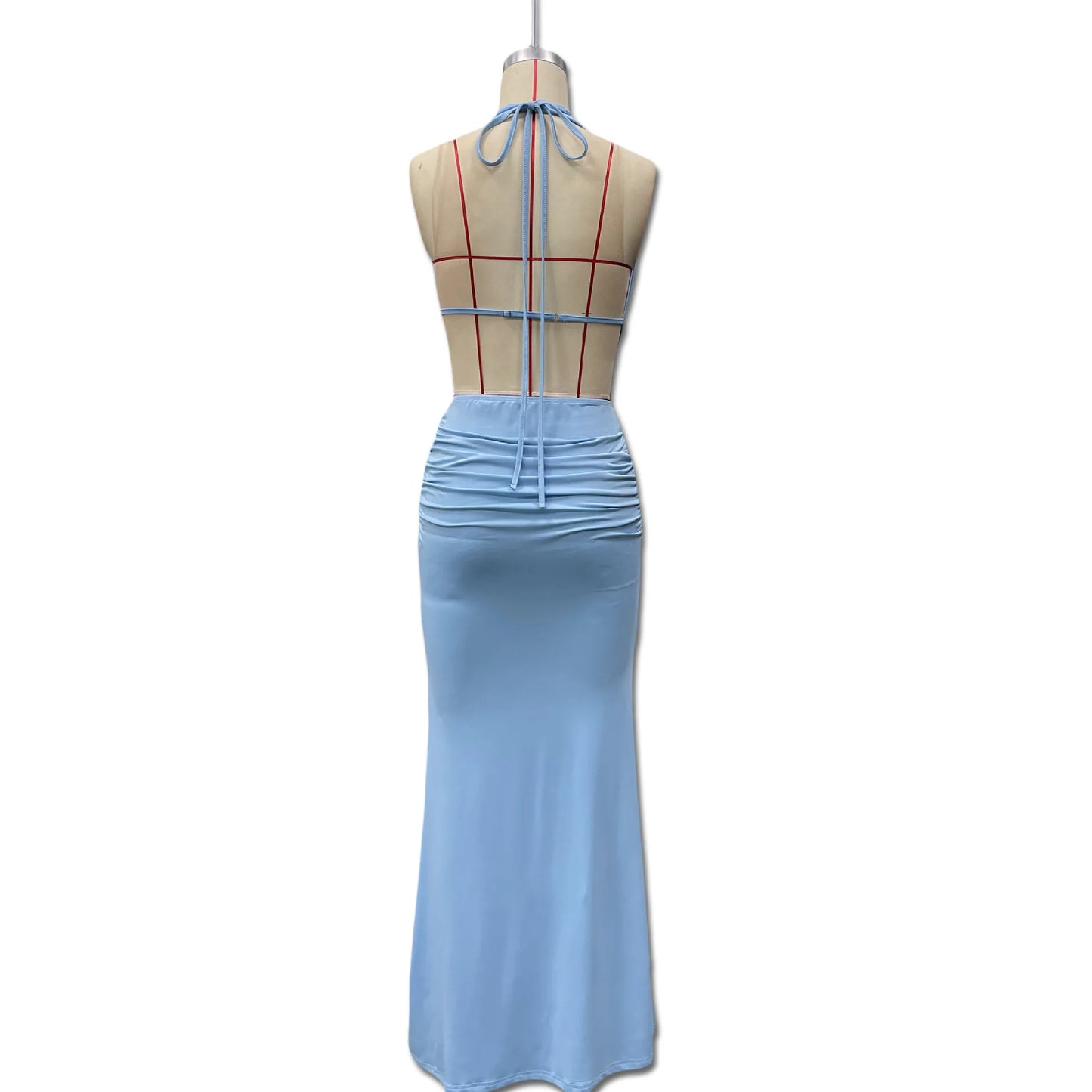 Sexy Blue Beach Sets Women's Halter V Neck Backless Crop Top Draped Long Skirt New Suit Summer Beachwear Holiday Vacation Yellow