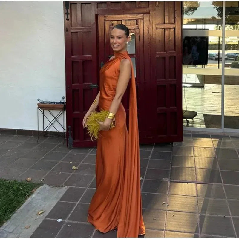 Satin Ribbon Long Dresses Women's Backless Casual Silk Dress Evening Wedding Guest Blue Green Black Yellow Red Pink Summer Prom