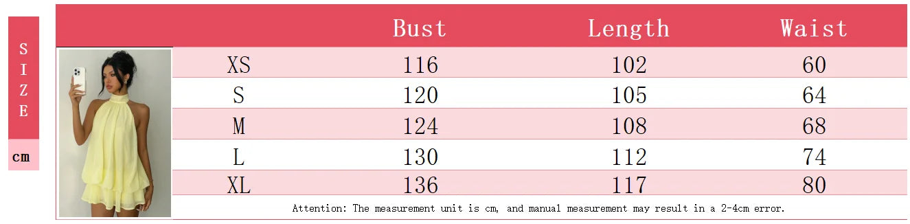 Sexy Yellow Chiffon Backless Mini Dress Women's Halter Casual Short Dresses Summer Khaki Brown Blue Pink Polka Dot Floral New