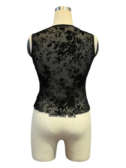 Sexy Lace Patchwork Tight Tops Chic Women's V Neck Sleeveless Print Top T-shirt Black Summer Spring Female Clothing Tees 2025