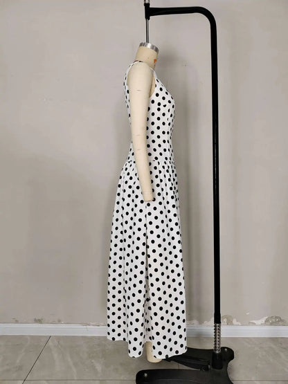 Vintage Polka Dot Long Dress Elegant Women's Sleeveless High Waist Casual Maxi Dresses Evening Party Summer Robe New Formal 2026