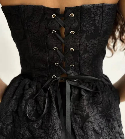 Elegant Jacquard T-shirts Tops for Women Corset Bandage Slim Cute Ruffles T Shirt Y2K Chic Female Top Black Summer 2026 New In
