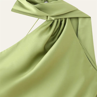 Satin Ribbon Long Dresses Women's Backless Casual Silk Dress Evening Wedding Guest Blue Green Black Yellow Red Pink Summer Prom
