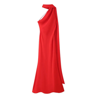 Satin Ribbon Long Dresses Women's Backless Casual Silk Dress Evening Wedding Guest Blue Green Black Yellow Red Pink Summer Prom