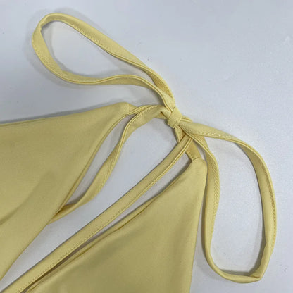 Sexy Blue Beach Sets Women's Halter V Neck Backless Crop Top Draped Long Skirt New Suit Summer Beachwear Holiday Vacation Yellow