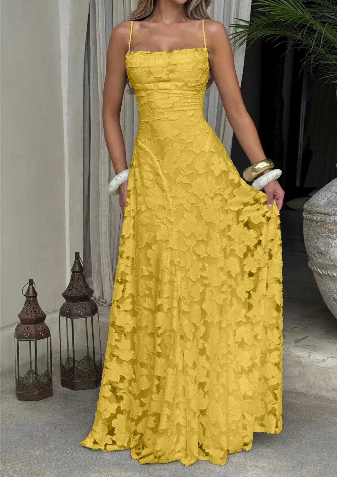 Jacquard Chiffon Long Dress Women's Backless Bandage Dresses Summer Evening Wedding Guest Green White Burgundy Pink Graduation