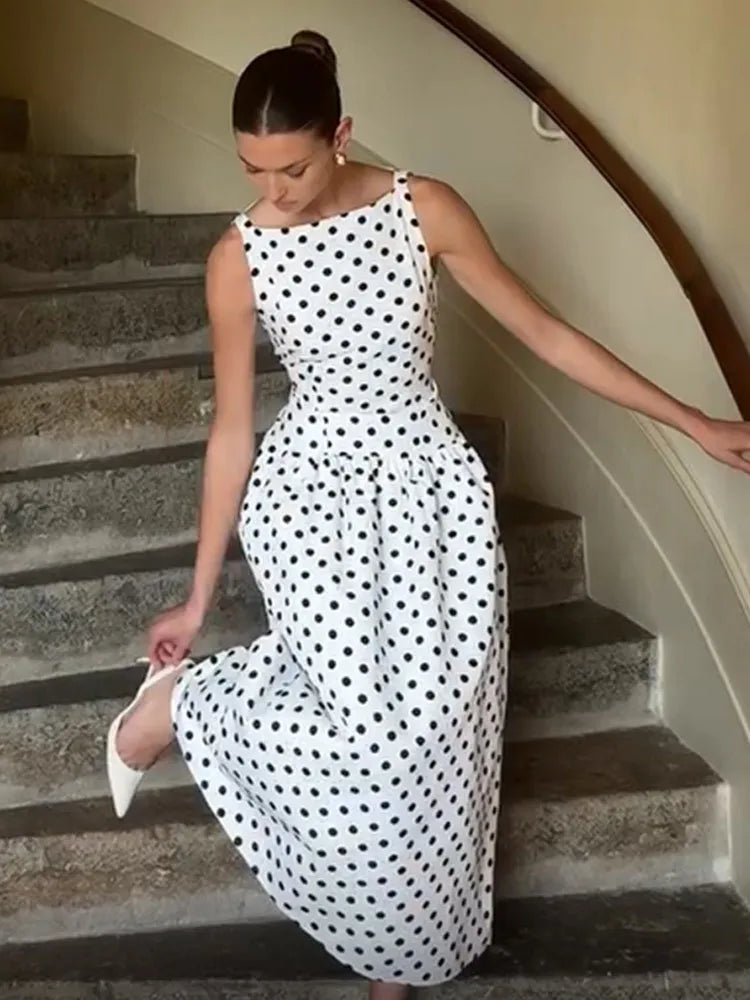 Vintage Polka Dot Long Dress Elegant Women's Sleeveless High Waist Casual Maxi Dresses Evening Party Summer Robe New Formal 2026