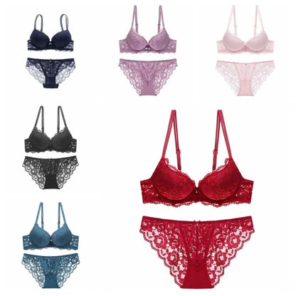 Comfortable Mesh Lace Flower Bra Low Waist Bowknot Bra Panties Set Non Slip Intimates Push Up Bra Women Summer