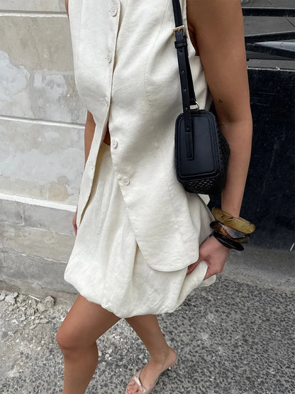 White Vest Bud Short Skirts Sets Women's Sleeveless Top Mini Skirt Matching Set Suit Summer Wear Office Lady Birthday 2026 New