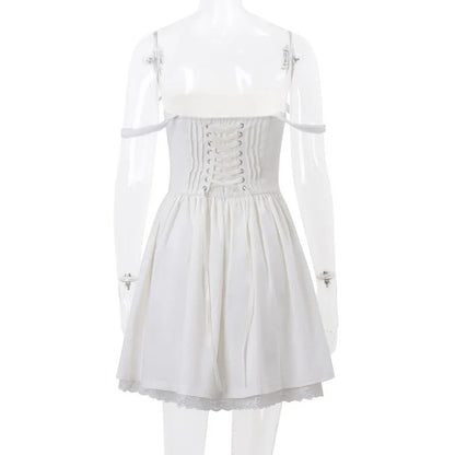 Sexy Lace Floral Corset Short Dress Elegant Women's White Yellow Sundress Female Mini Casual Sun Dresses Summer White Red Blue