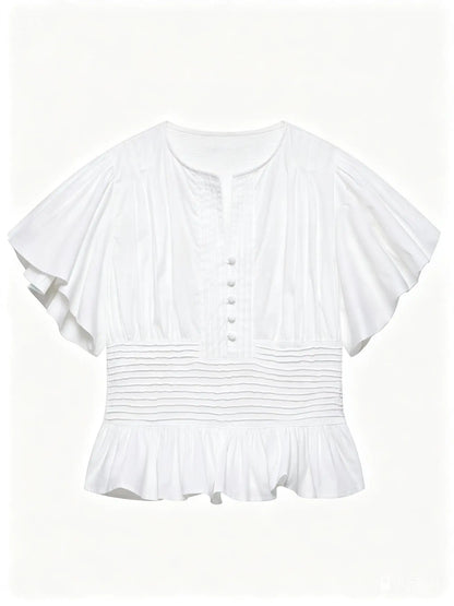 Elegant Ruffles Shirts Casual Women's Button Blouses Female Clothes Shirt Classic Tops Blouse White Pink Blue Summer 2026 Autumn