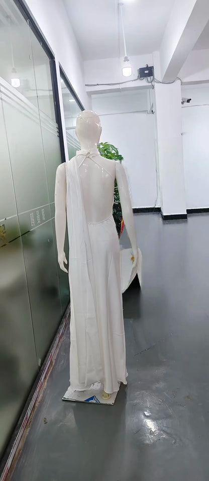 Satin Ribbon Long Dresses Women's Backless Casual Silk Dress Evening Wedding Guest Blue Green Black Yellow Red Pink Summer Prom