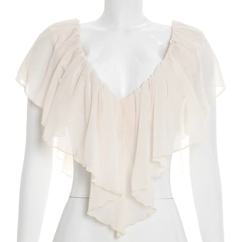 Sexy Ruffled Two Piece Set Women V Neck Tank Top Mini Skirt Matching Sets Female Clothing Club Party Dress Outfits Summer 2026