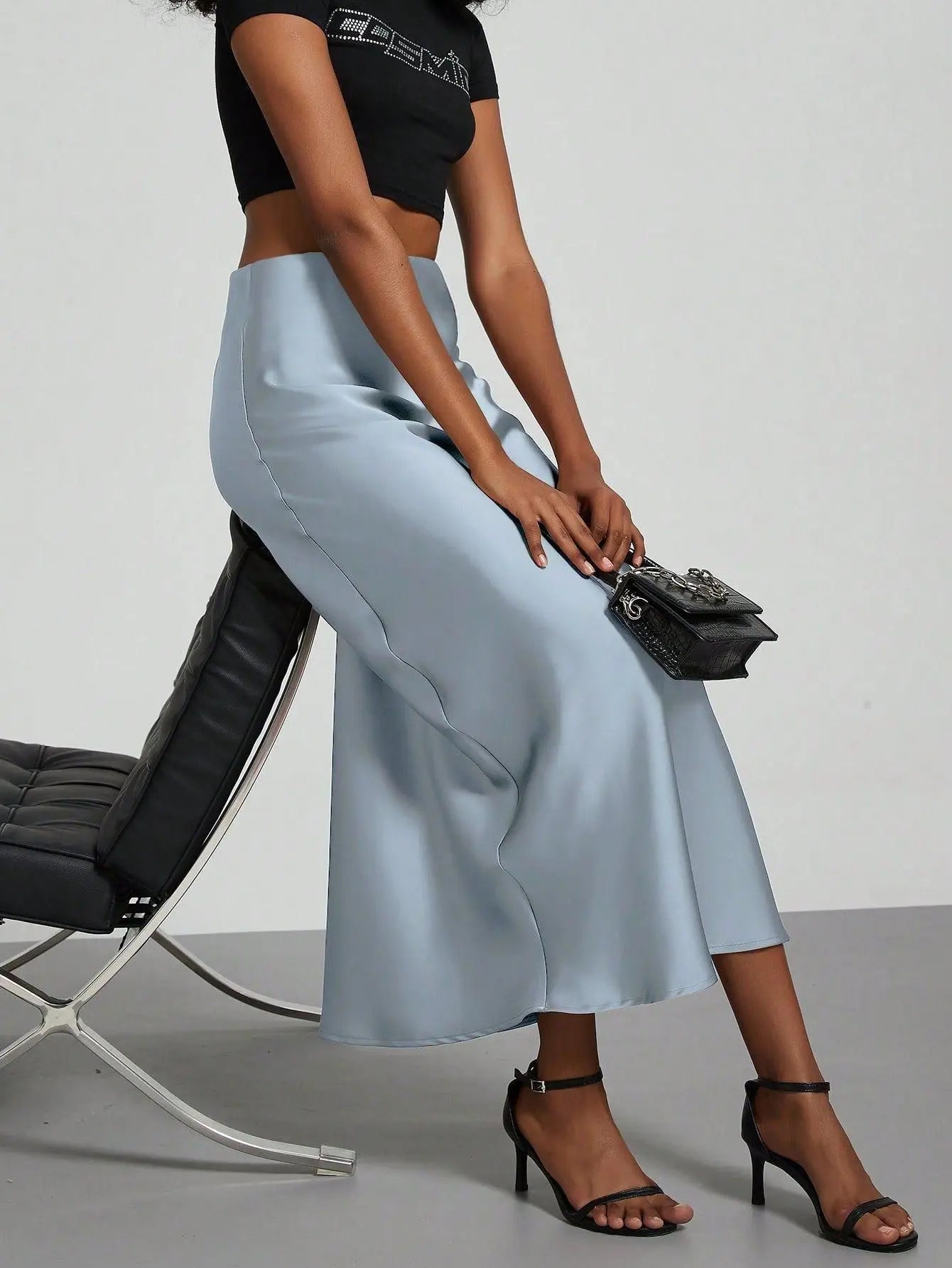 Satin Midi Skirt Women's High Waist Slik Skirts Female Clothing Black Fashion White Pink Blue Gray Burgundy Coffee Office Lady