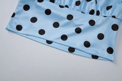 Blue Irregular Polka Dot Beach Sets Women's Halter Backless Crop Top Midi Skirt Matching Set Suit Summer Wear Holiday Vacation