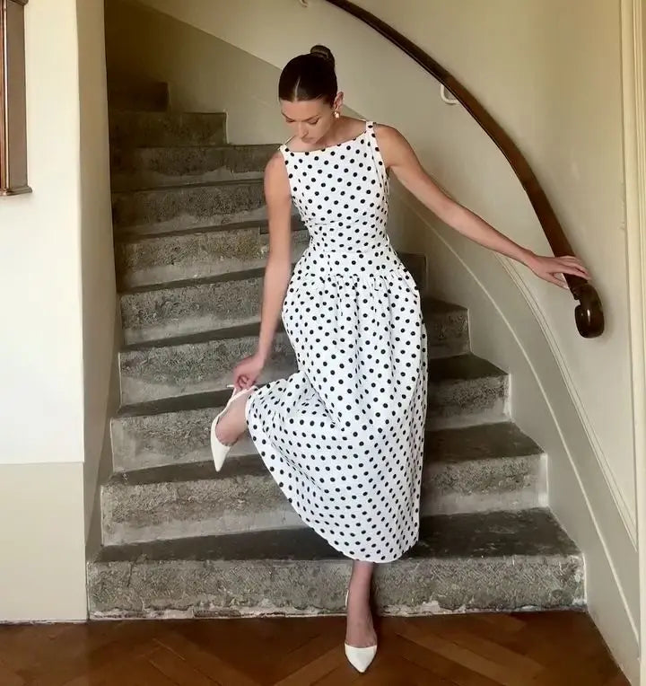 Vintage Polka Dot Long Dress Elegant Women's Sleeveless High Waist Casual Maxi Dresses Evening Party Summer Robe New Formal 2026