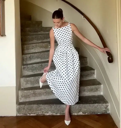 Vintage Polka Dot Long Dress Elegant Women's Sleeveless High Waist Casual Maxi Dresses Evening Party Summer Robe New Formal 2026