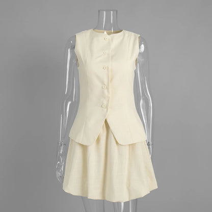 White Vest Bud Short Skirts Sets Women's Sleeveless Top Mini Skirt Matching Set Suit Summer Wear Office Lady Birthday 2026 New