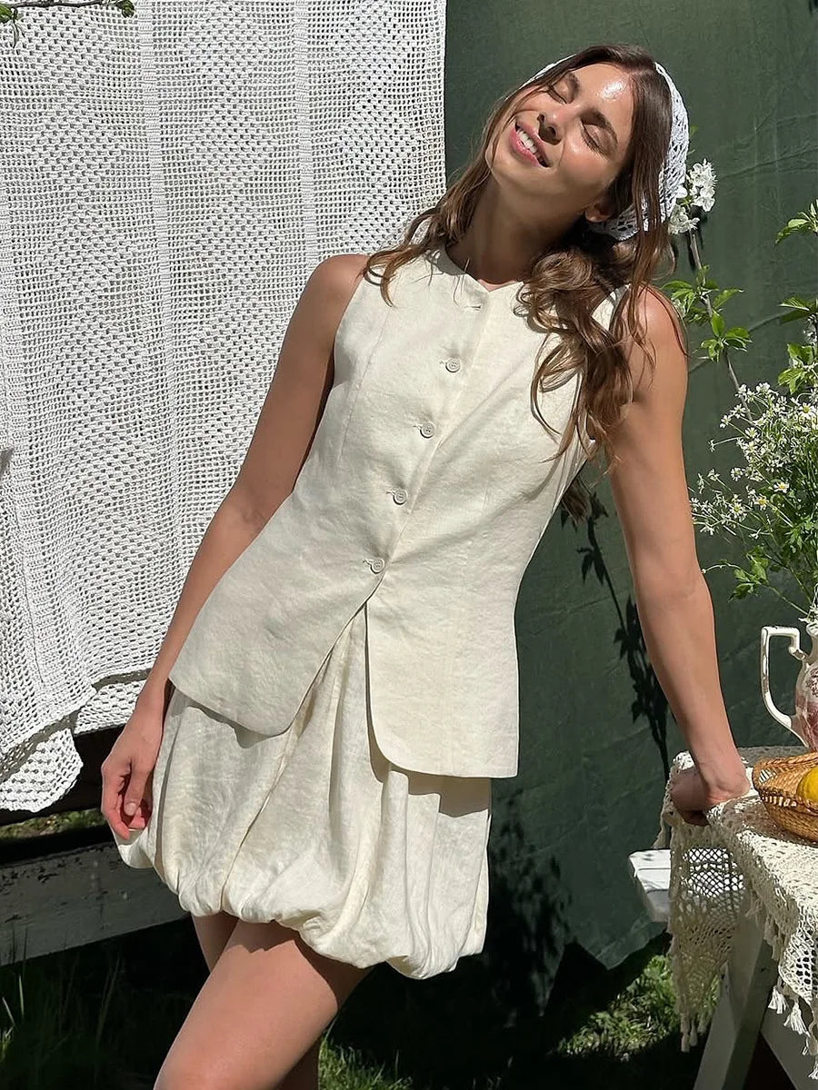 White Vest Bud Short Skirts Sets Women's Sleeveless Top Mini Skirt Matching Set Suit Summer Wear Office Lady Birthday 2026 New