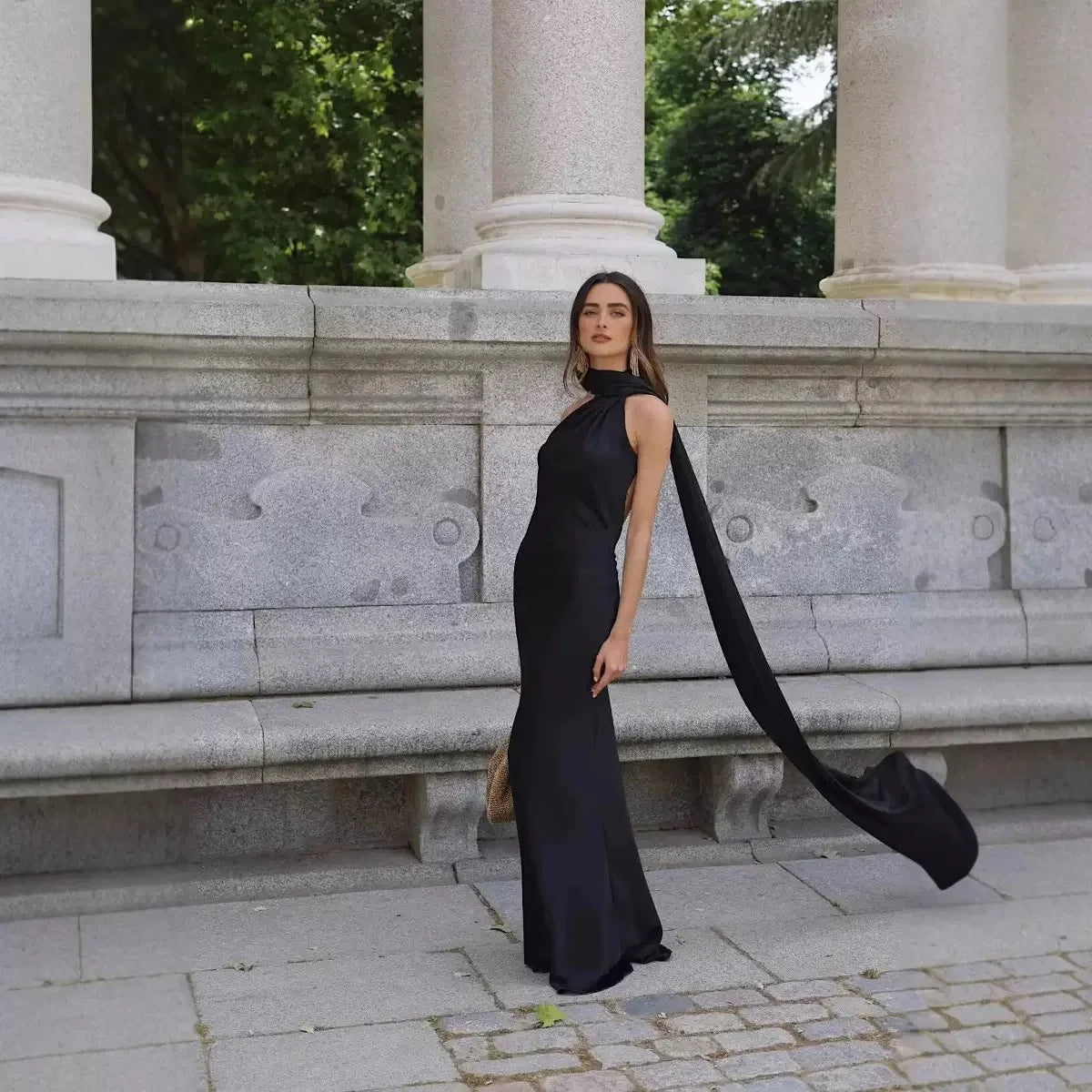 Satin Ribbon Long Dresses Women's Backless Casual Silk Dress Evening Wedding Guest Blue Green Black Yellow Red Pink Summer Prom