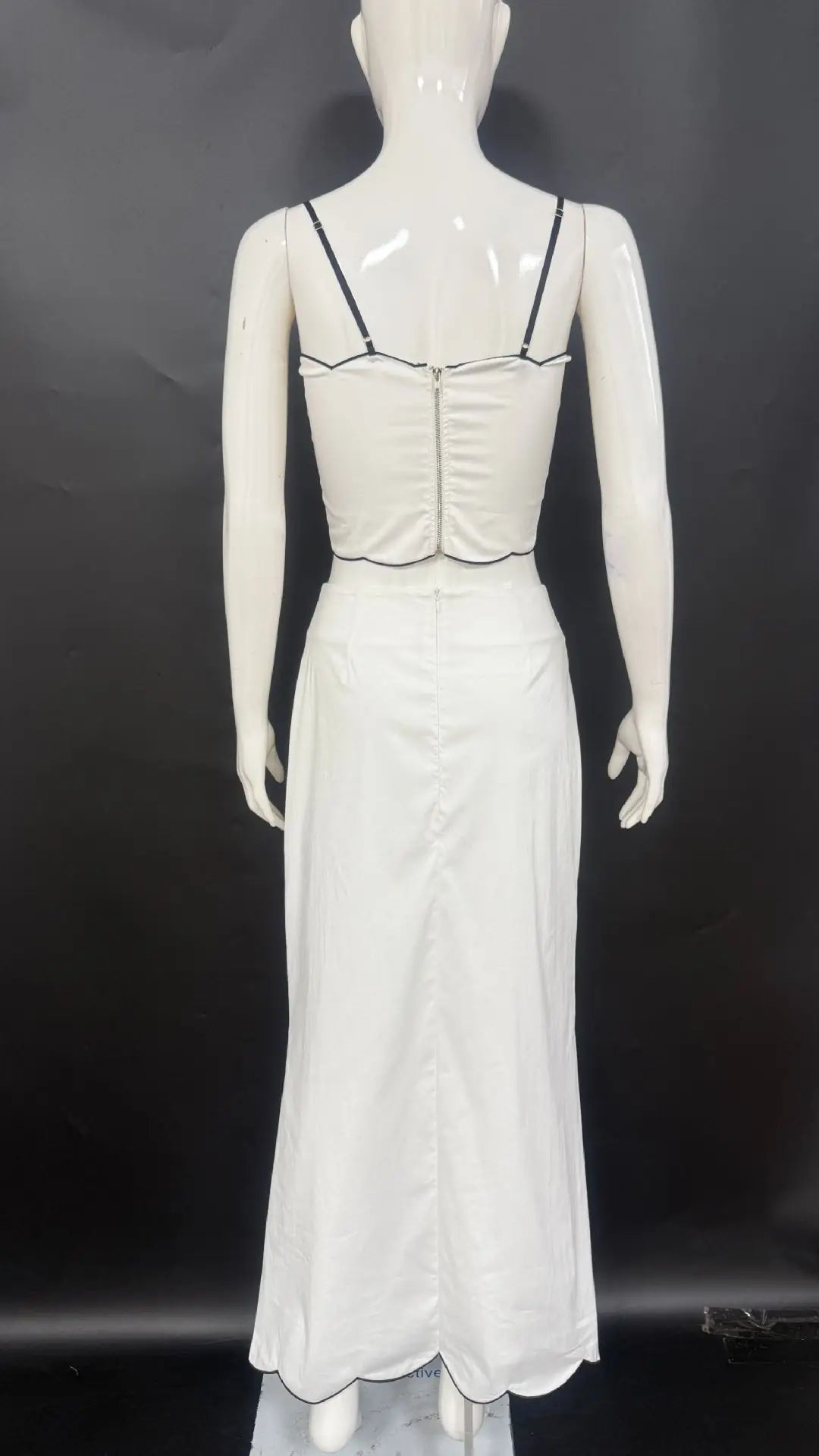 Elegant White Ruffle Beach Sets Women's Strap Backless Crop Top Long Skirt 2 Pieces Set Summer Beachwear Party Holiday Vacation