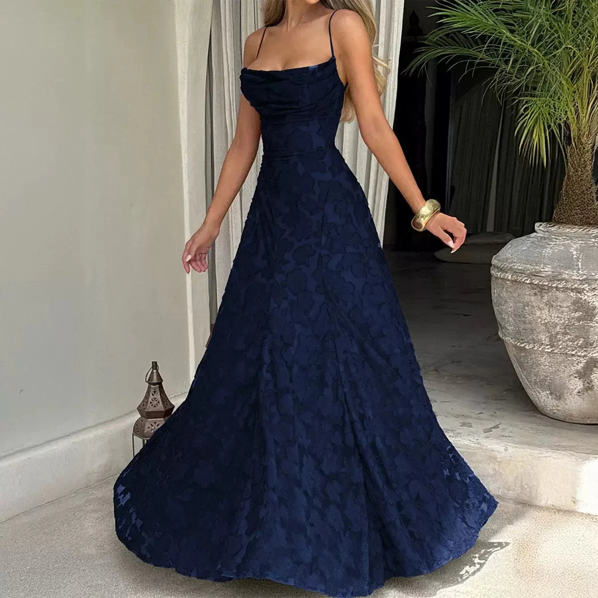 Jacquard Chiffon Long Dress Women's Backless Bandage Dresses Summer Evening Wedding Guest Green White Burgundy Pink Graduation