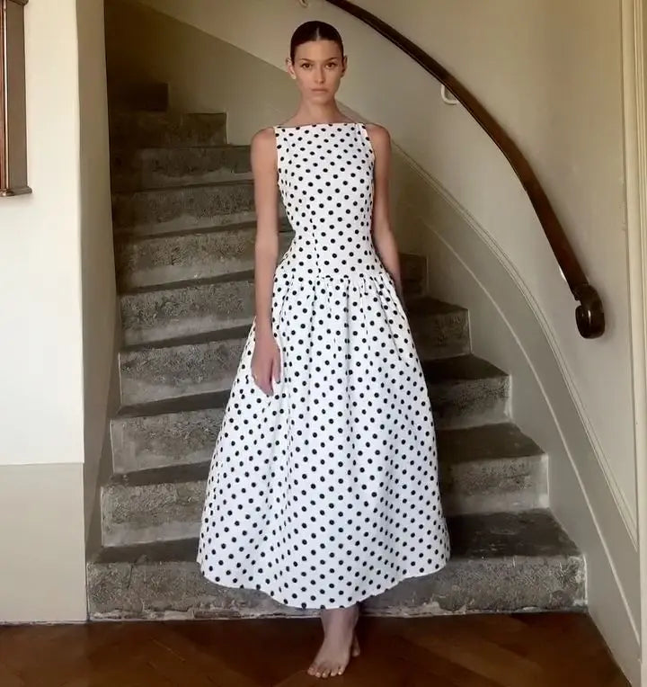 Vintage Polka Dot Long Dress Elegant Women's Sleeveless High Waist Casual Maxi Dresses Evening Party Summer Robe New Formal 2026