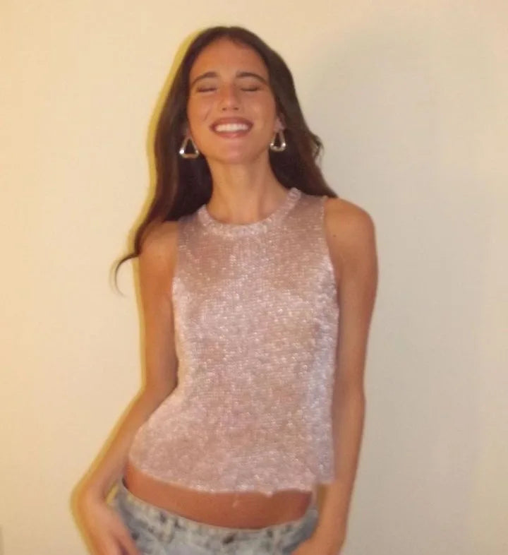 Women Sexy Mesh Sheer Glitter Sleeveless Tank Summer Shiny Cover Ups Y2K Cropped Tops See Through Mini Vest Streetwear Tops 2024