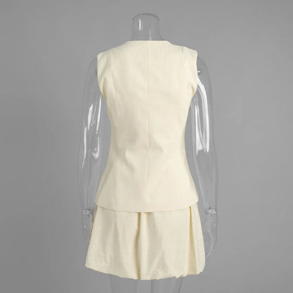White Vest Bud Short Skirts Sets Women's Sleeveless Top Mini Skirt Matching Set Suit Summer Wear Office Lady Birthday 2026 New