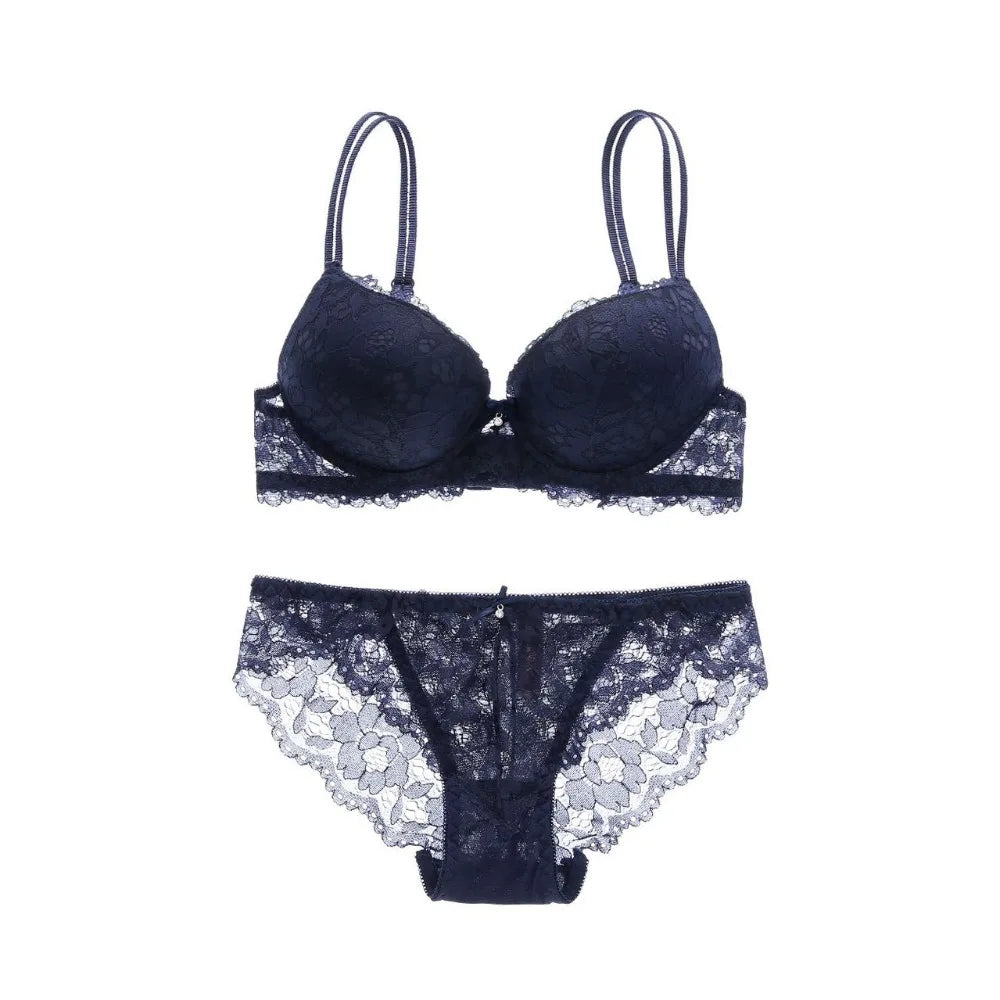 Comfortable Mesh Lace Flower Bra Low Waist Bowknot Bra Panties Set Non Slip Intimates Push Up Bra Women Summer