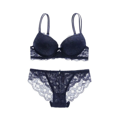 Comfortable Mesh Lace Flower Bra Low Waist Bowknot Bra Panties Set Non Slip Intimates Push Up Bra Women Summer