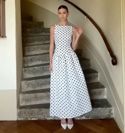 Vintage Polka Dot Long Dress Elegant Women's Sleeveless High Waist Casual Maxi Dresses Evening Party Summer Robe New Formal 2026