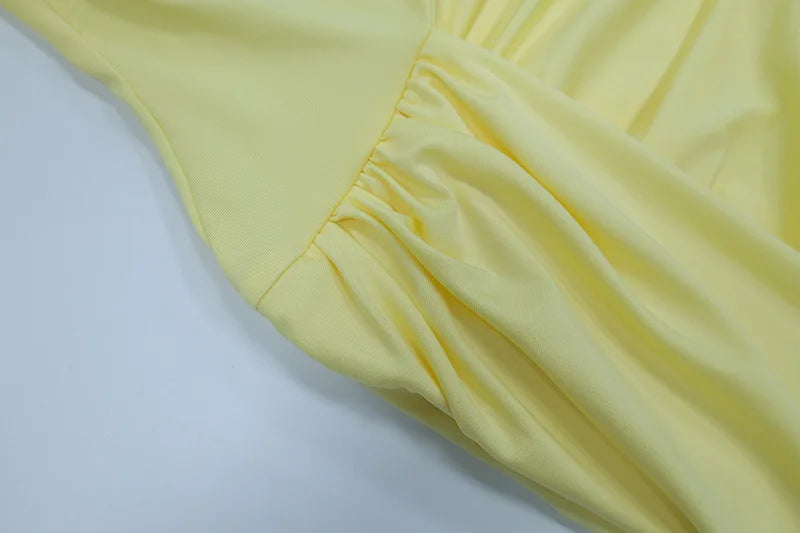Elegant Women's Tight Curvy Midi Dress Sexy Backless Draped Bodycon Dresses Evening Party Wedding Guest Summer New Yellow White