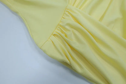 Elegant Women's Tight Curvy Midi Dress Sexy Backless Draped Bodycon Dresses Evening Party Wedding Guest Summer New Yellow White