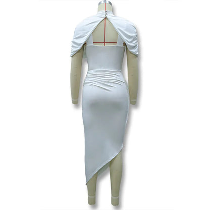 Elegant Women's Tight Curvy Midi Dress Sexy Backless Draped Bodycon Dresses Evening Party Wedding Guest Summer New Yellow White