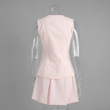 White Vest Bud Short Skirts Sets Women's Sleeveless Top Mini Skirt Matching Set Suit Summer Wear Office Lady Birthday 2026 New