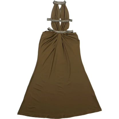 Sexy Women's Maxi Dress Halter Hollow Out Backless Sleeveless Ruched Evening Long Dresses Party Chic Robe Green Purple Summer