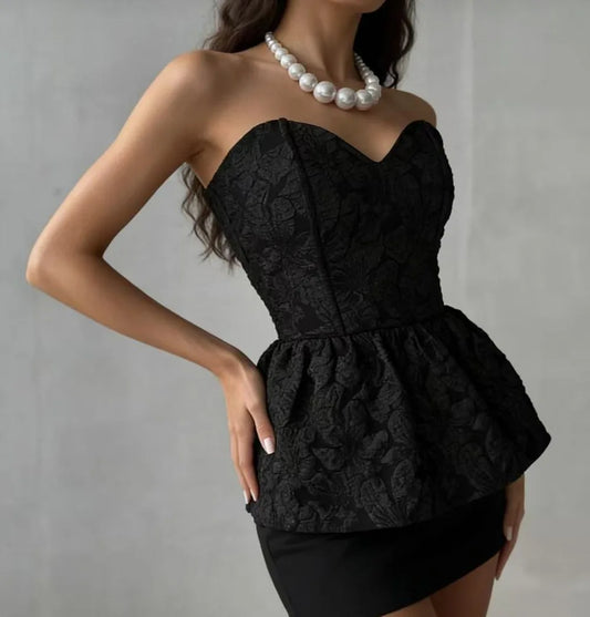 Elegant Jacquard T-shirts Tops for Women Corset Bandage Slim Cute Ruffles T Shirt Y2K Chic Female Top Black Summer 2026 New In