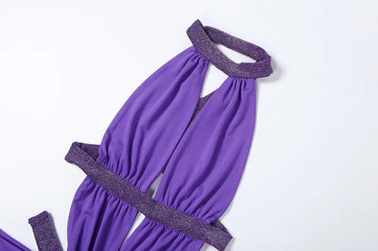 Sexy Women's Maxi Dress Halter Hollow Out Backless Sleeveless Ruched Evening Long Dresses Party Chic Robe Green Purple Summer